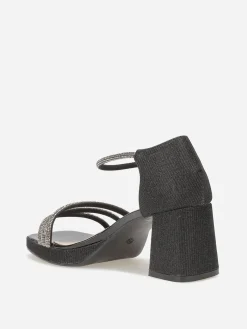 Sale La Modeuse Sandales à plateforme avec strass et paillettes Noir
