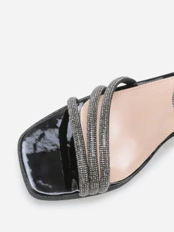 Sale La Modeuse Sandales à plateforme avec strass et paillettes Noir