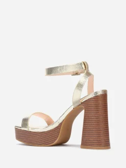 Hot La Modeuse Sandales à plateforme et talon effet bois Doré