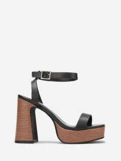 Online La Modeuse Sandales à plateforme et talon effet bois Noir