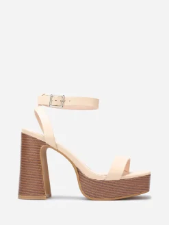 New La Modeuse Sandales à plateforme et talon effet bois Beige