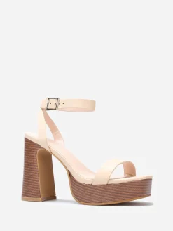 New La Modeuse Sandales à plateforme et talon effet bois Beige