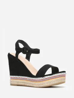 Sale La Modeuse Sandales à semelle compensée ethnique Noir