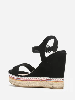 Sale La Modeuse Sandales à semelle compensée ethnique Noir