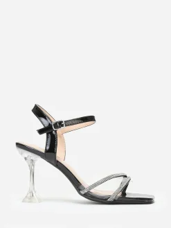 Online La Modeuse Sandales à strass avec talon bobine Noir