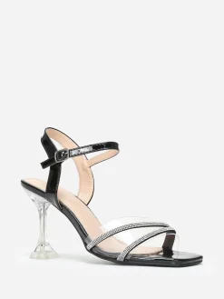 Online La Modeuse Sandales à strass avec talon bobine Noir