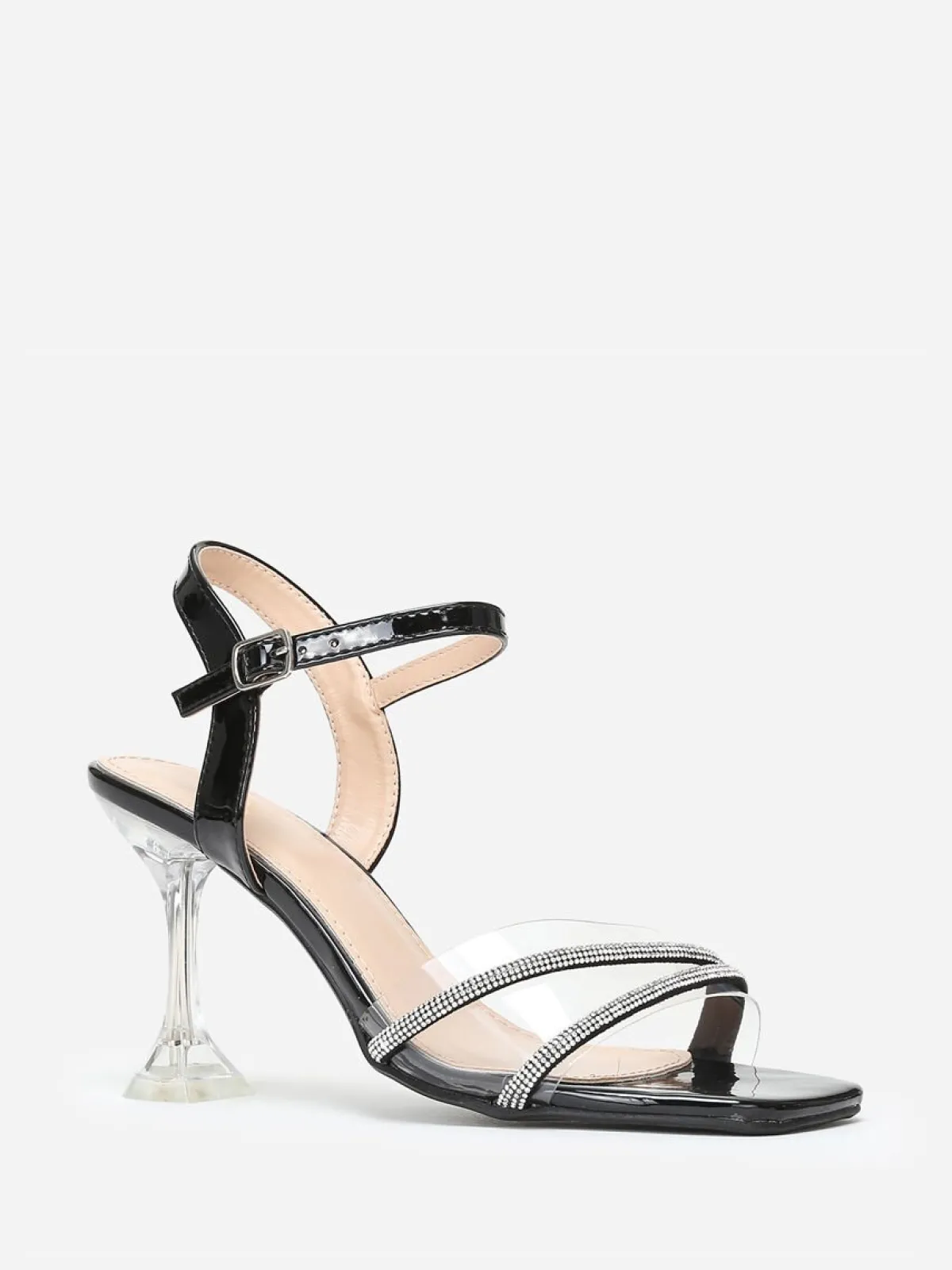 Online La Modeuse Sandales à strass avec talon bobine Noir