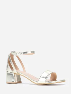 New La Modeuse Sandales à talon carré arrondi grandes tailles Doré