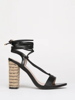Sale La Modeuse Sandales à talon cordage avec laçage Noir