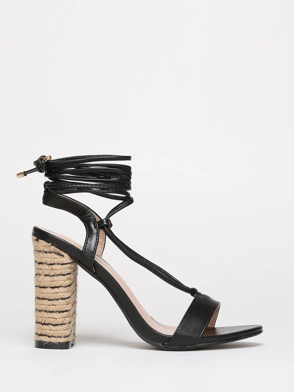 Sale La Modeuse Sandales à talon cordage avec laçage Noir