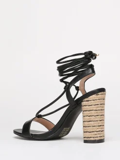 Sale La Modeuse Sandales à talon cordage avec laçage Noir
