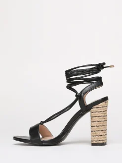Sale La Modeuse Sandales à talon cordage avec laçage Noir
