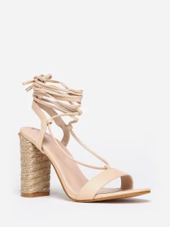 Best La Modeuse Sandales à talon cordage avec laçage Beige