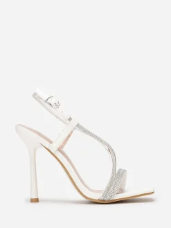 Clearance La Modeuse Sandales à talon fin et brides en strass Blanc
