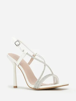 Clearance La Modeuse Sandales à talon fin et brides en strass Blanc