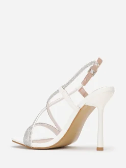 Clearance La Modeuse Sandales à talon fin et brides en strass Blanc