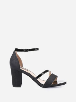 Discount La Modeuse Sandales à talon scintillantes avec brides vernies Noir
