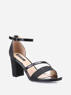 Discount La Modeuse Sandales à talon scintillantes avec brides vernies Noir