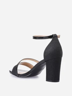 Discount La Modeuse Sandales à talon scintillantes avec brides vernies Noir