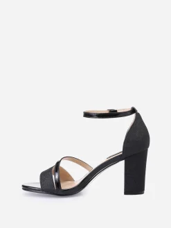 Discount La Modeuse Sandales à talon scintillantes avec brides vernies Noir