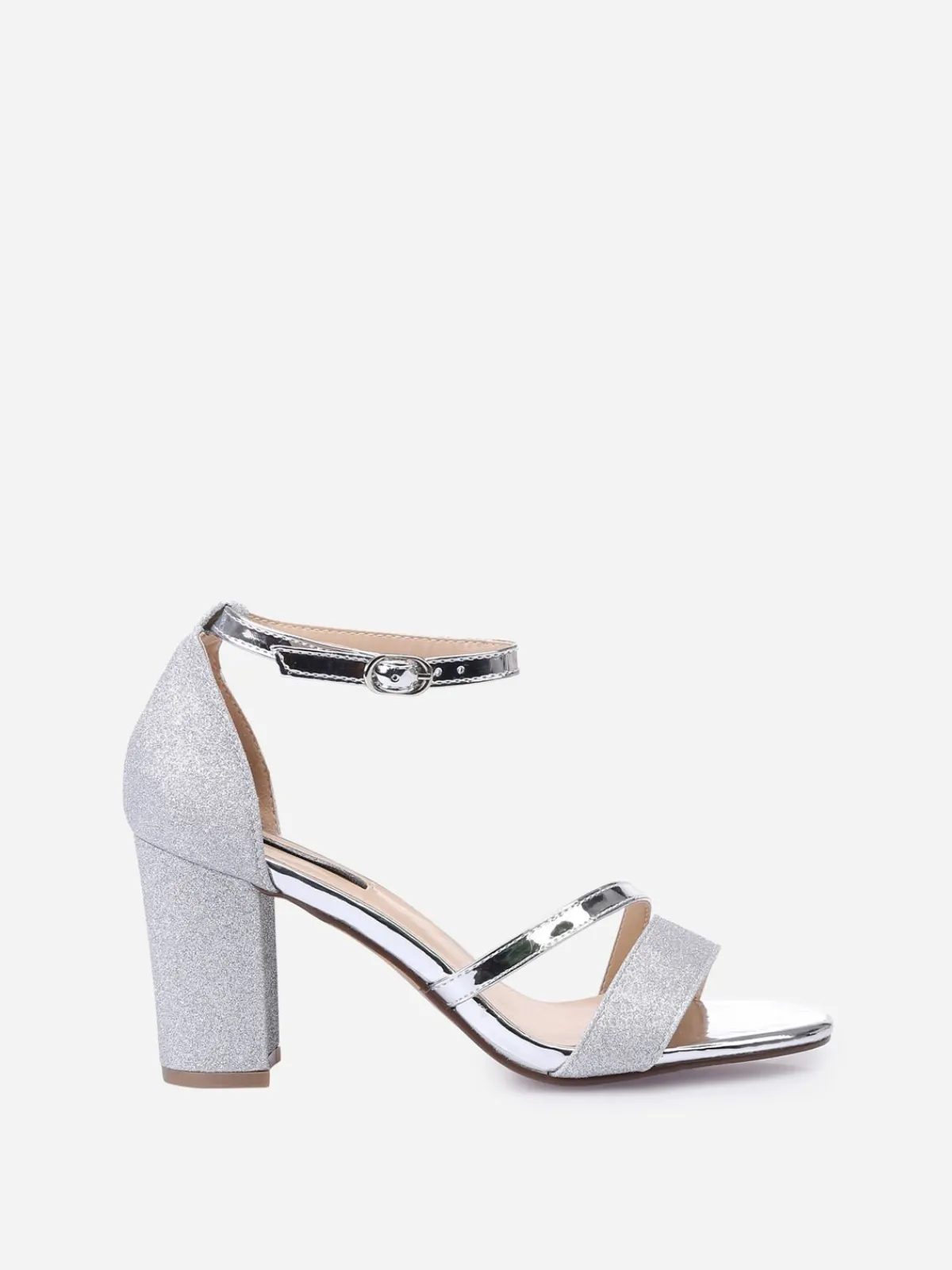 New La Modeuse Sandales à talon scintillantes avec brides vernies Argenté