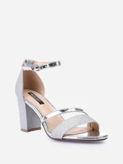 New La Modeuse Sandales à talon  scintillantes avec brides vernies Argenté
