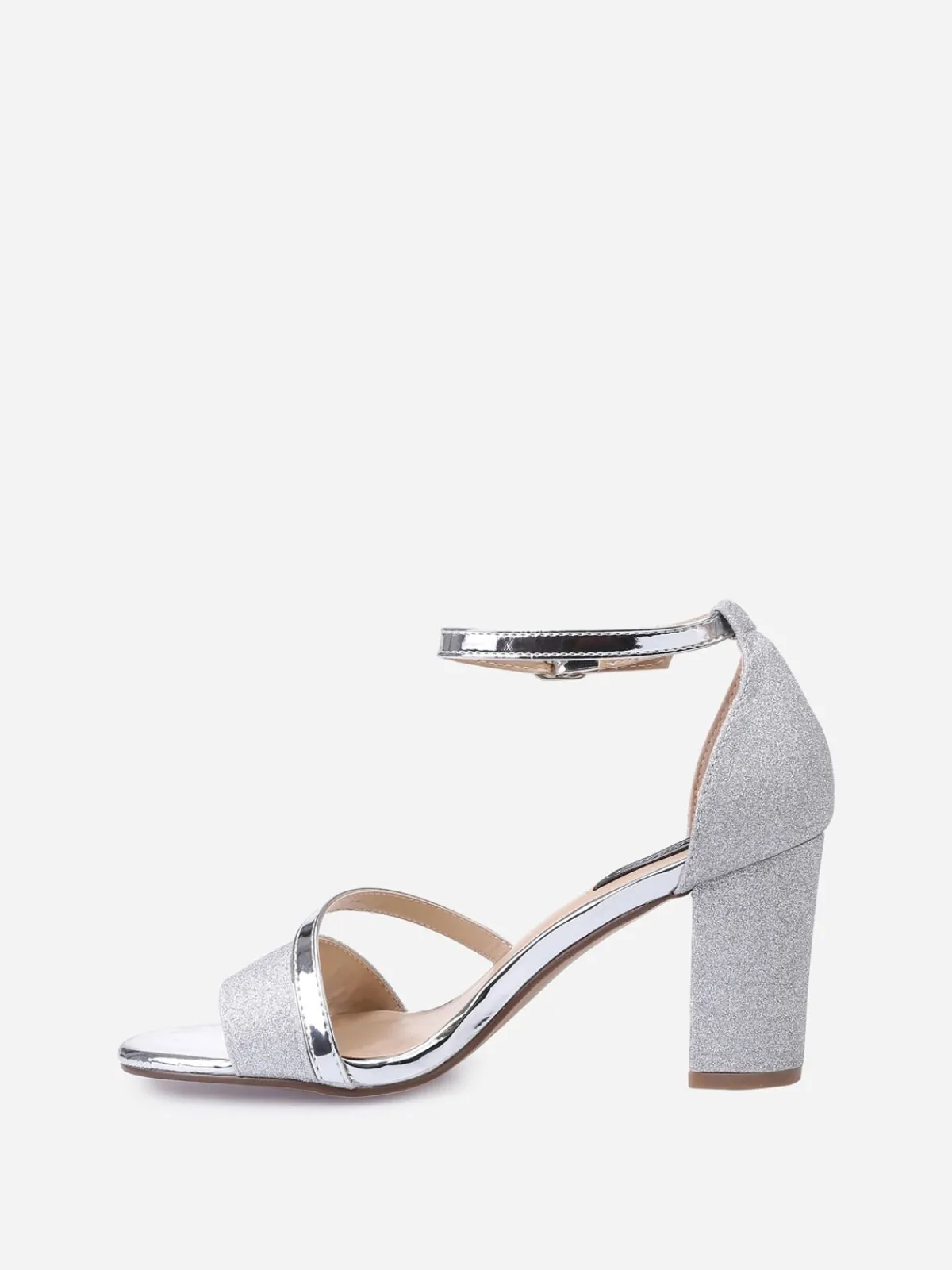 New La Modeuse Sandales à talon scintillantes avec brides vernies Argenté