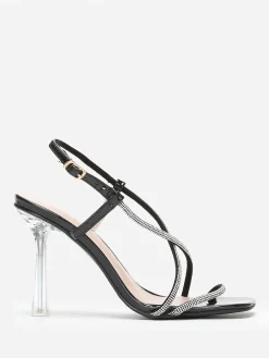 Clearance La Modeuse Sandales à talon transparent et strass Noir