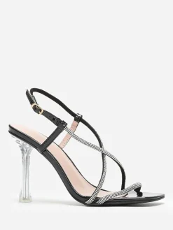 Clearance La Modeuse Sandales à talon transparent et strass Noir