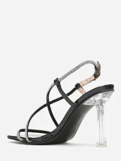 Clearance La Modeuse Sandales à talon transparent et strass Noir
