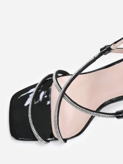 Clearance La Modeuse Sandales à talon transparent et strass Noir