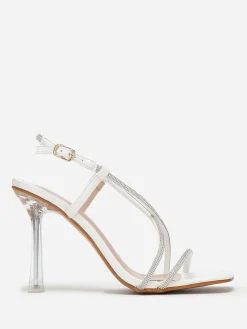 La Modeuse Sandales à talon transparent et strass Blanc
