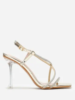 Hot La Modeuse Sandales à talon transparent et strass Doré