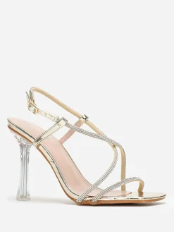 Hot La Modeuse Sandales à talon transparent et strass Doré