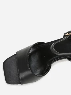 Best La Modeuse Sandales à talon trapèze et bout carré Noir