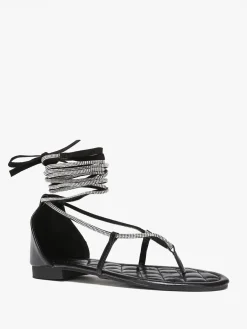 Outlet La Modeuse Sandales avec lacets en strass à nouer Noir