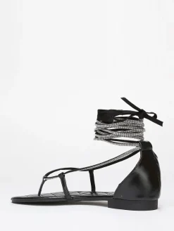 Outlet La Modeuse Sandales avec lacets en strass à nouer Noir