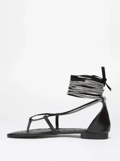 Outlet La Modeuse Sandales avec lacets en strass à nouer Noir