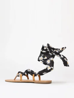 Sale La Modeuse Sandales avec ruban fleuri à nouer Noir
