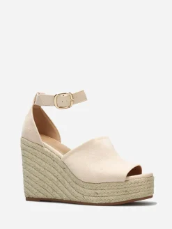 Outlet La Modeuse Sandales avec talon compensé en cordage Beige