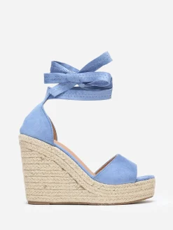 Online La Modeuse Sandales bleues à semelle compensée et liens Bleu Clair BleuClair