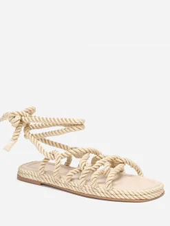 Hot La Modeuse Sandales carrées en corde torsadée Beige