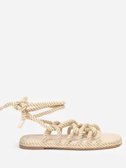 Hot La Modeuse Sandales carrées en corde torsadée Beige