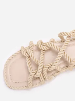 Hot La Modeuse Sandales carrées en corde torsadée Beige