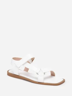 Clearance La Modeuse Sandales carrées plates à scratch Blanc