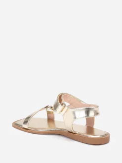Discount La Modeuse Sandales carrées plates à scratch Doré