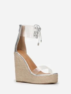 New La Modeuse Sandales compensées à brides transparentes Argenté
