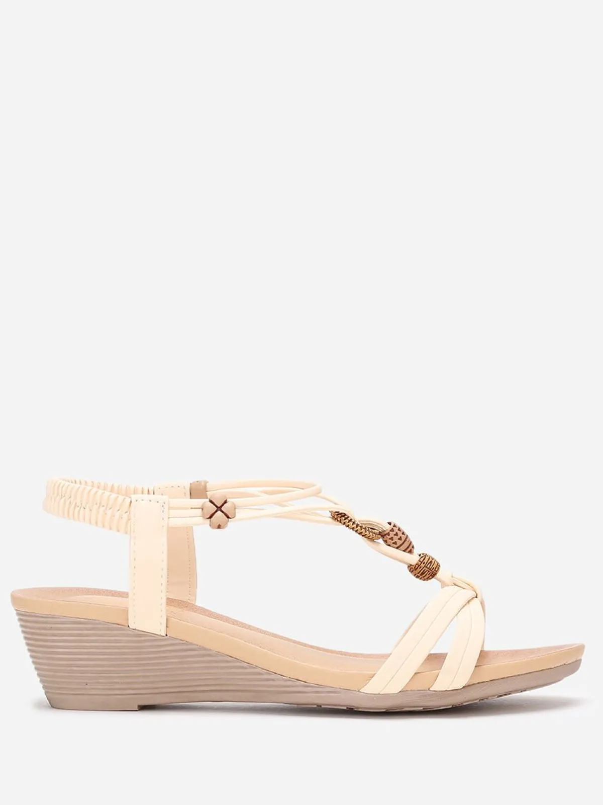La Modeuse Sandales compensées à perles ethniques Beige