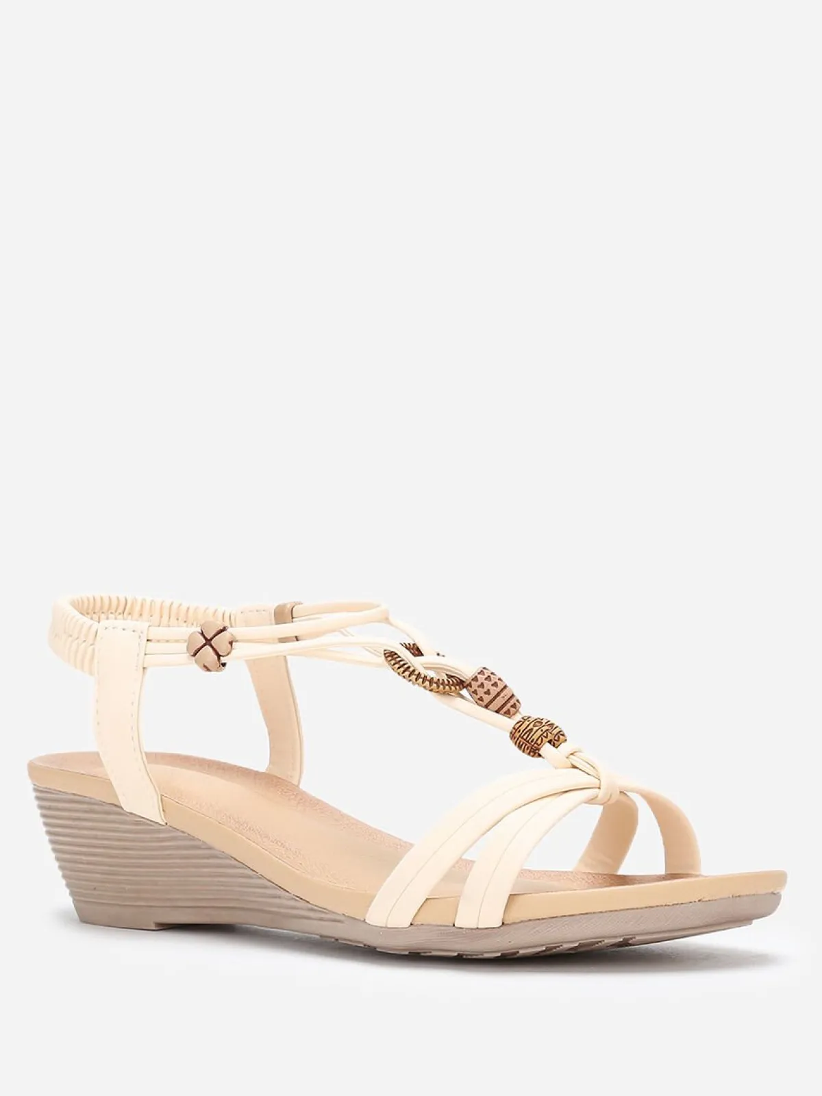 La Modeuse Sandales compensées à perles ethniques Beige