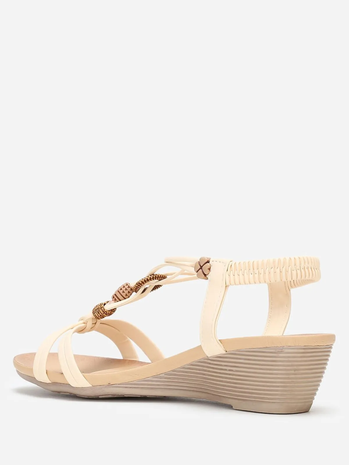 La Modeuse Sandales compensées à perles ethniques Beige